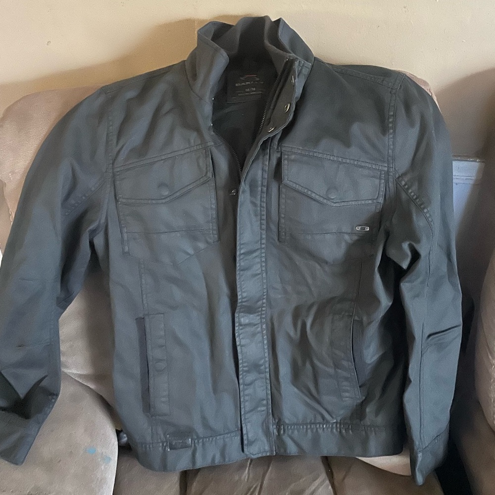 Oakley Mens Gray Waxed Canvas Military Utility Field Jacket